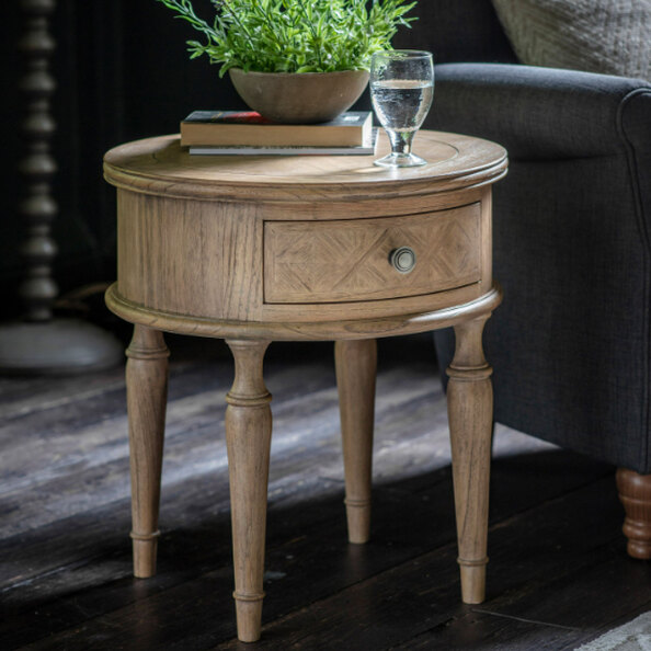 Mestiza Wooden Round Side Table With 1 Drawer In Natural