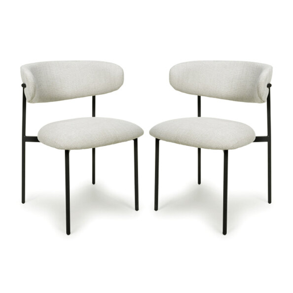 Mestre Natural Fabric Dining Chairs With Black Legs In Pair