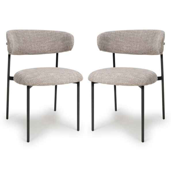 Mestre Oatmeal Fabric Dining Chairs With Black Legs In Pair