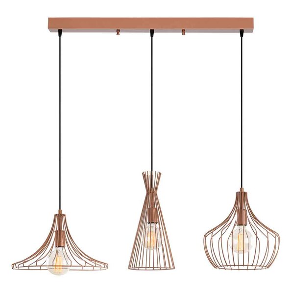Mezop 3 Light Metal Ceiling Pendant Light in Copper