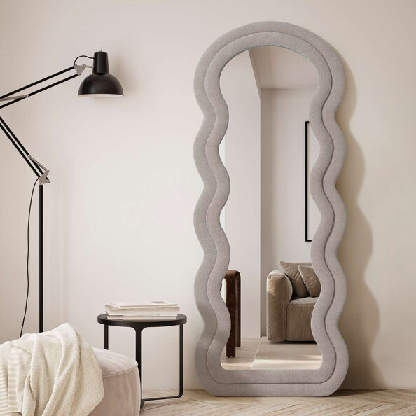 Mia Decorative Cheval Mirror with Beige Wooden Frame