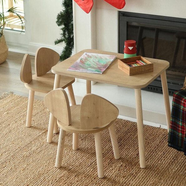 Mickey Wooden Kids Table with 2 Chairs in Brown