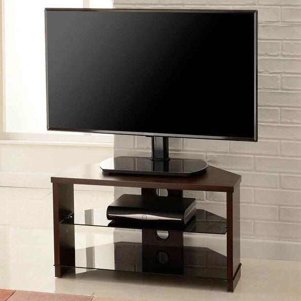 Midvale 1050mm Wooden Corner TV Stand With 2 Glass Shelves - Walnut
