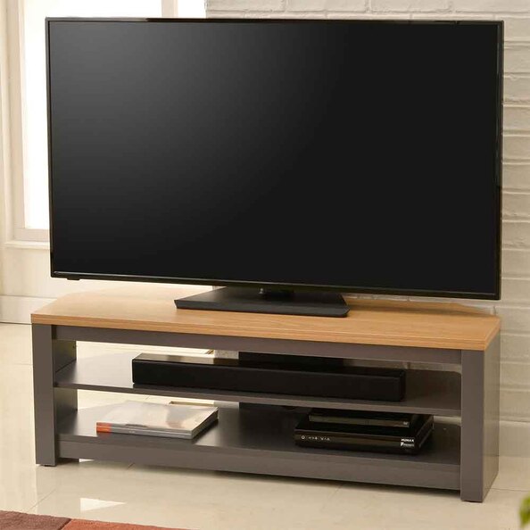 Midvale 1200mm Wooden TV Stand With 2 Shelves In Grey And Oak