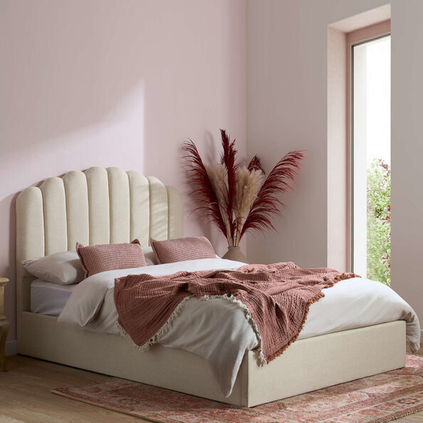 Milan Fabric Ottoman Storage Double Bed in Beige