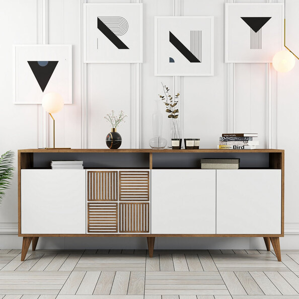 Milan Large Wooden Sideboard with 4 Doors in Walnut and White