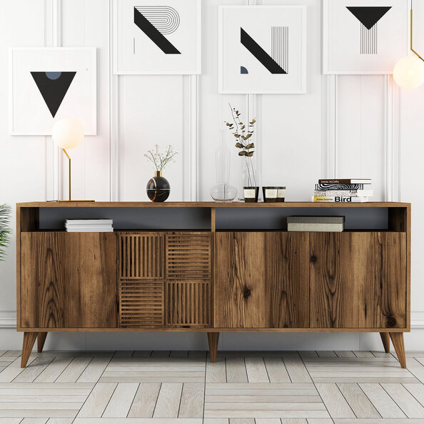 Milan Wooden Sideboard with 4 Doors in Walnut