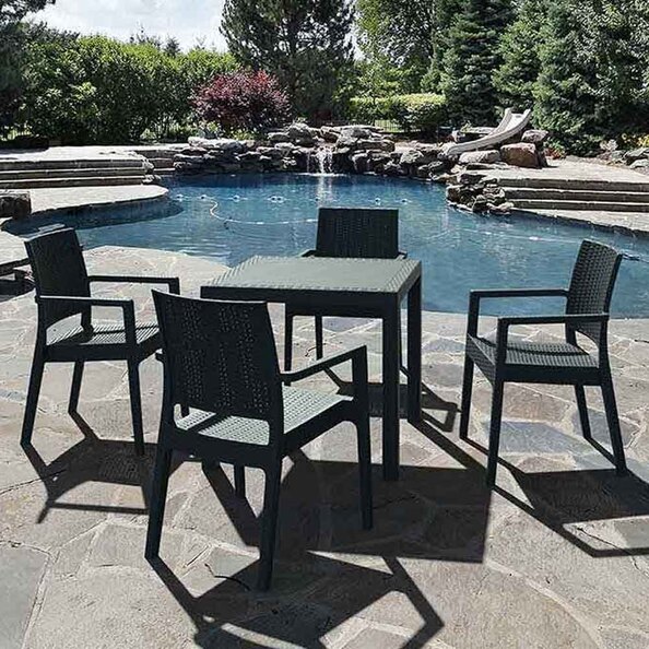 Mili Outdoor Polypropylene Dining Table With 4 Armchairs in Anthracite