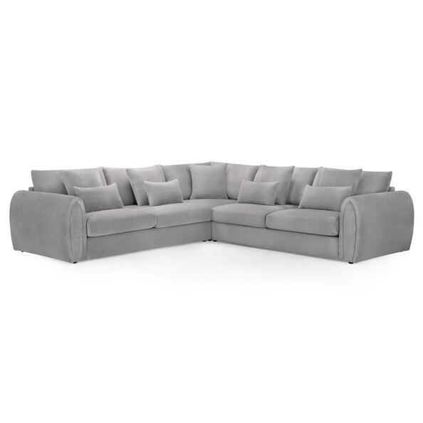 Millburn Plush Velvet Corner Sofa In Grey
