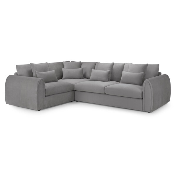 Millburn Plush Velvet Left Hand Corner Sofa In Grey