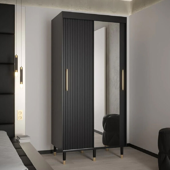 Millwall 100cm Mirrored Wardrobe With 2 Sliding Doors In Black