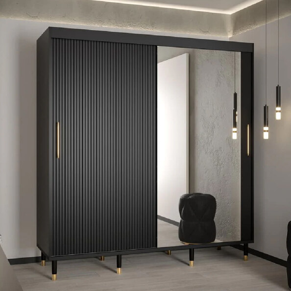 Millwall 200cm Mirrored Wardrobe With 2 Sliding Doors In Black
