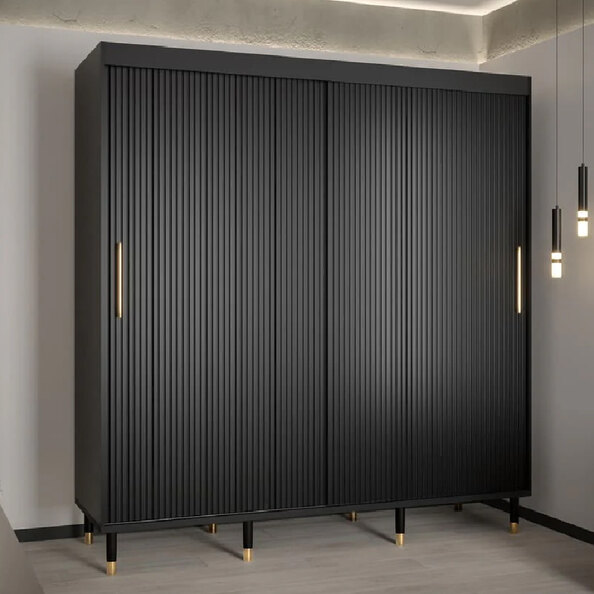 Millwall 200cm Wooden Wardrobe With 2 Sliding Doors In Black