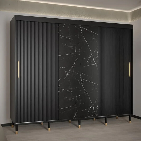 Millwall Wooden Wardrobe 250cm With 3 Sliding Doors In Black