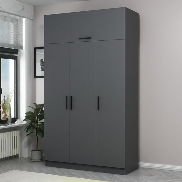 Minar H255cm Wooden Wardrobe with 4 Doors in Anthracite