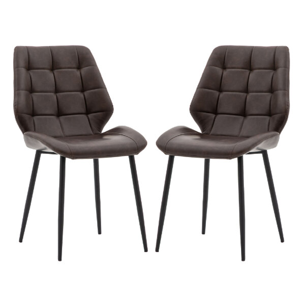 Minford Brown PU Leather Dining Chairs With Black Legs In Pair