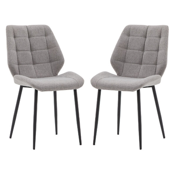 Minford Light Grey Fabric Dining Chairs With Black Legs In Pair