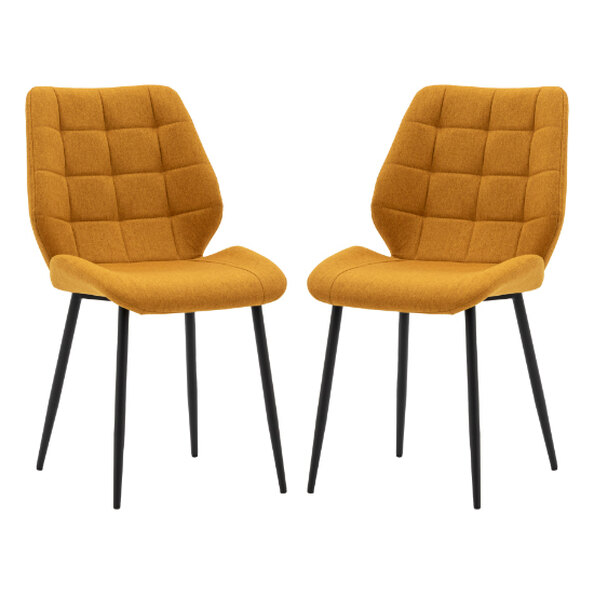 Minford Saffron Fabric Dining Chairs With Black Legs In Pair