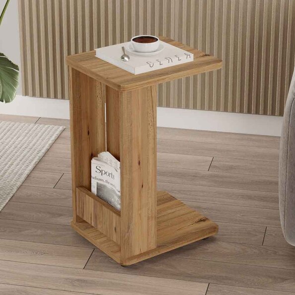 Mini Wooden Side Table with Magazine Rack in Atlantic Pine