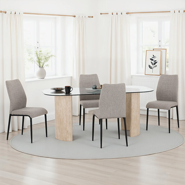 Mirano Clear Glass Top Dining Table With 4 Cary Grey Chairs