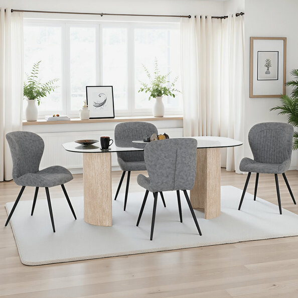 Mirano Clear Glass Top Dining Table With 4 Qinson Grey Chairs