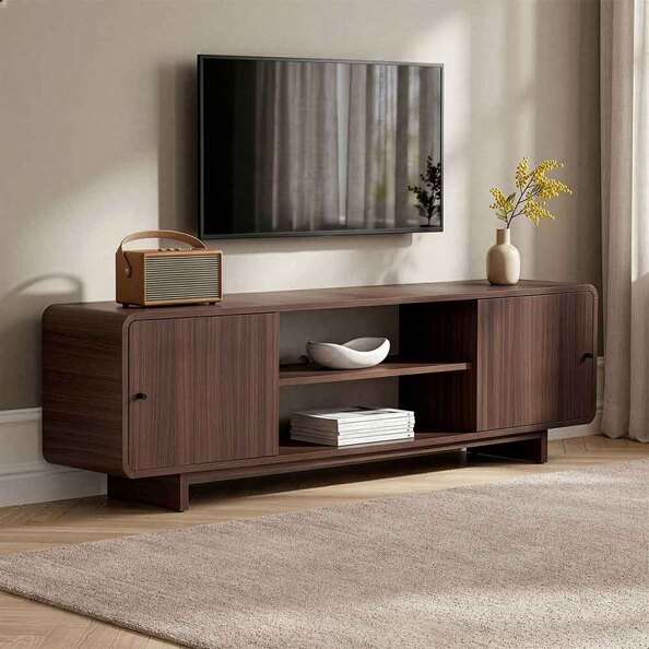 Mirel Wooden TV Stand with 2 Doors in Milano Walnut