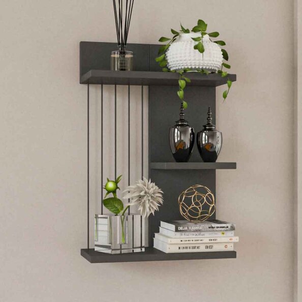 Mireva Wooden Hall Hung Shelving Unit in Anthracite