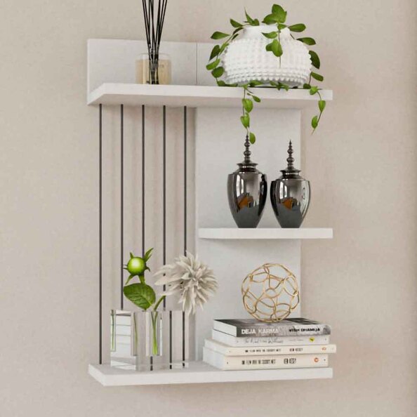 Mireva Wooden Hall Hung Shelving Unit in White