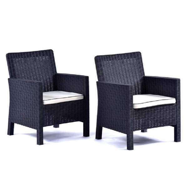 Misty Anthracite Rattan Tub Arm Chairs In Pair