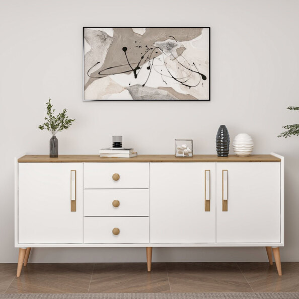 Mitra Wooden Sideboard with 3 Doors 3 Drawers in White