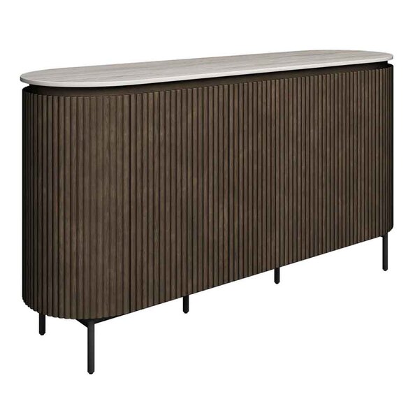 Molaro Ceramic Top Sideboard with 3 Doors in Travertine Marble Effect and Walnut