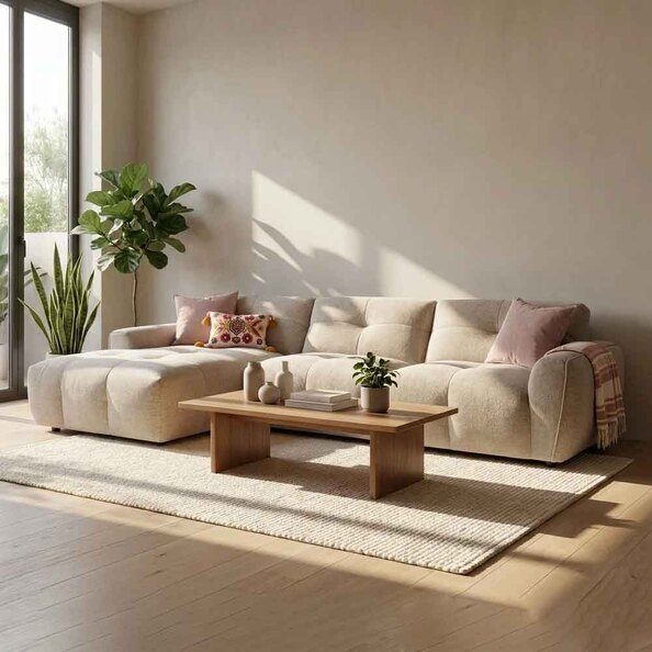 Montague Fabric Left Hand Corner Sofa in Beige