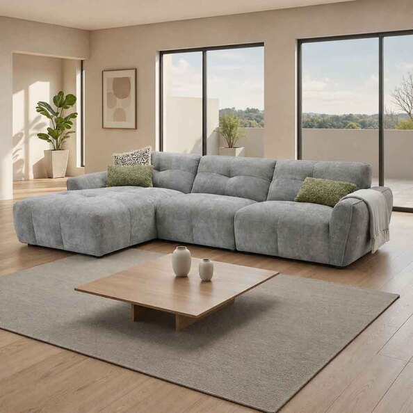 Montague Fabric Left Hand Corner Sofa in Grey