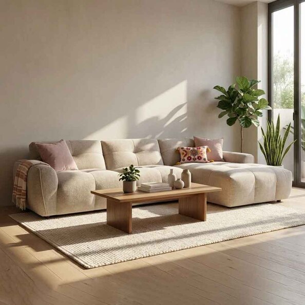 Montague Fabric Right Hand Corner Sofa in Beige