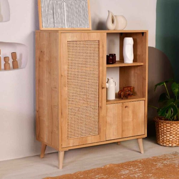 Montello Wooden Display Cabinet with 1 Door in Oak