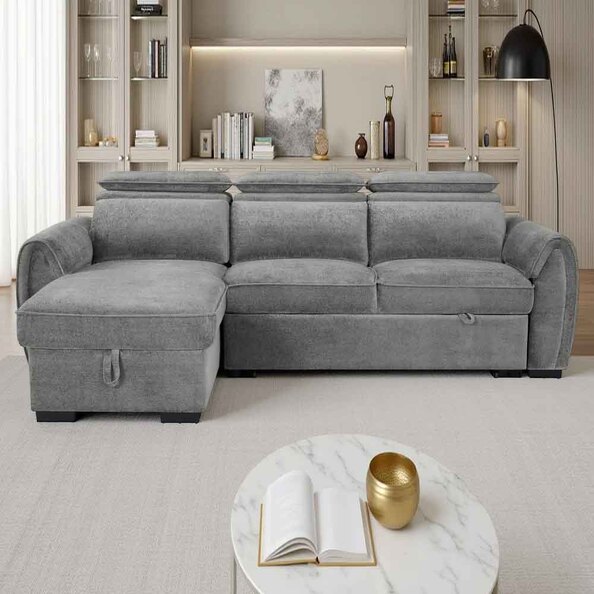 Montfield Fabric Universal Corner Sofabed in Dark Grey