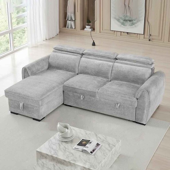 Montfield Fabric Universal Corner Sofabed in Grey