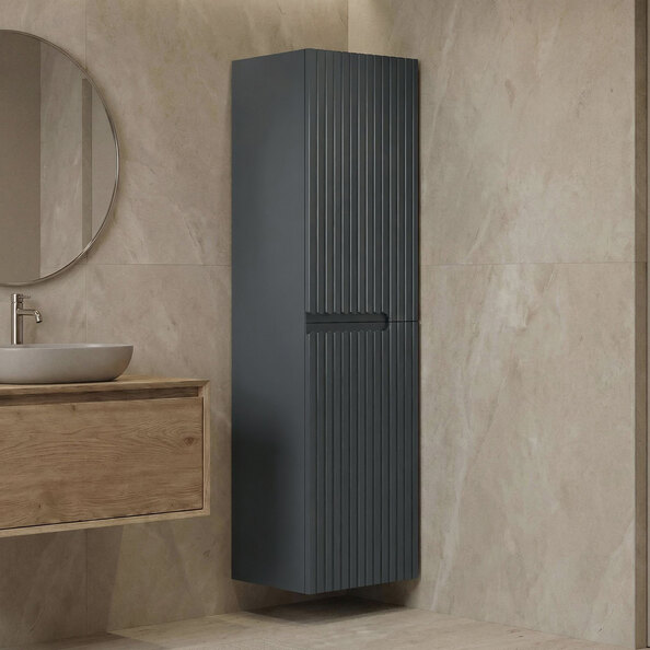Moonlight Tall Wooden Wall Mounted Bathroom Storage Cabinet in Matte Anthracite
