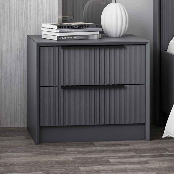 Morano Wooden Bedside Cabinet With 2 Drawers in Anthracite