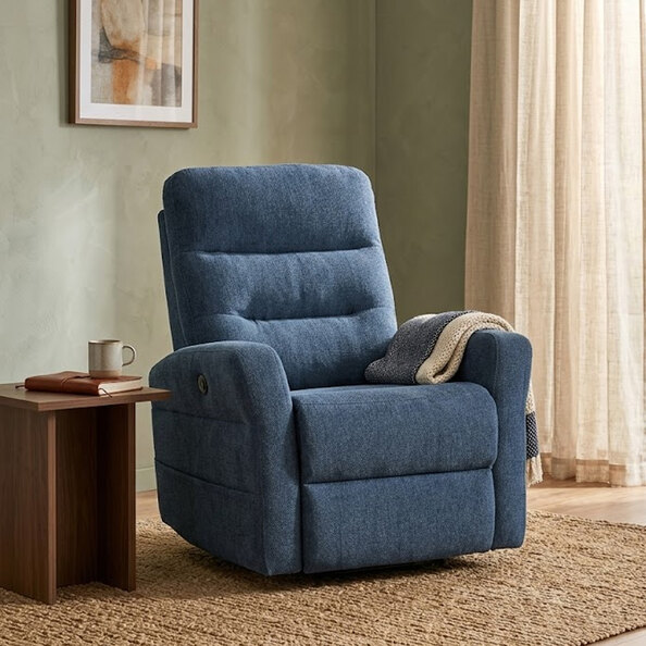 Morlen Fabric Electric Tilt & Rise Recliner Chair in Navy Blue