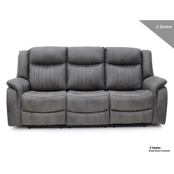 Morlix Fabric Manual Recliner 3 Seater Sofa with Console in Grey
