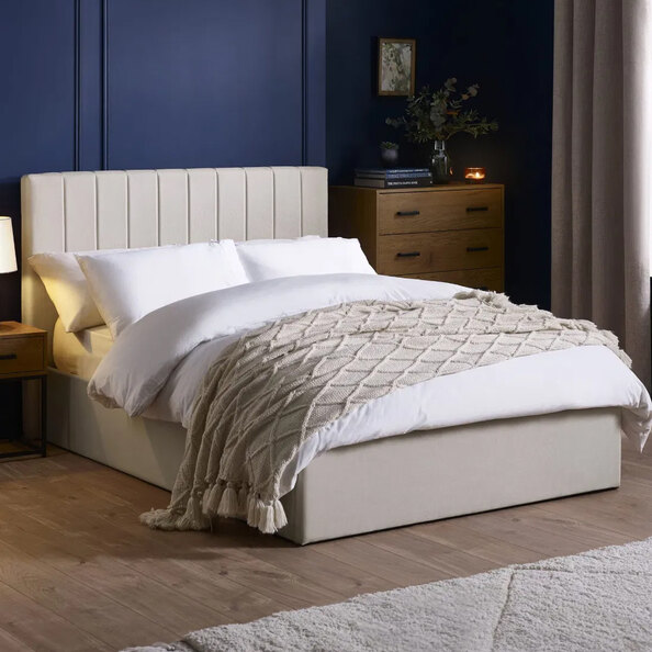 Morrison Fabric Ottoman Storage Double Bed in Oatmeal