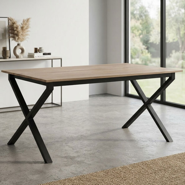 Morven Rectangular Wooden Dining Table in Oak and Black