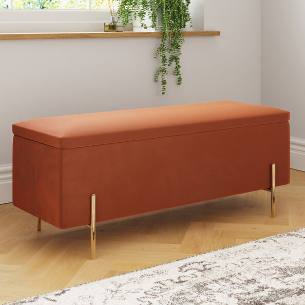 Mullion Fabric Storage Ottoman In Russet