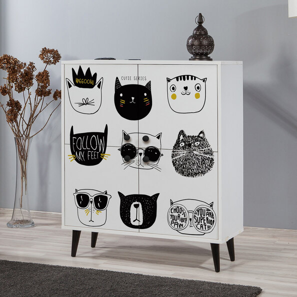 Multilux Wooden Storage Cabinet with 4 Doors in Black and White