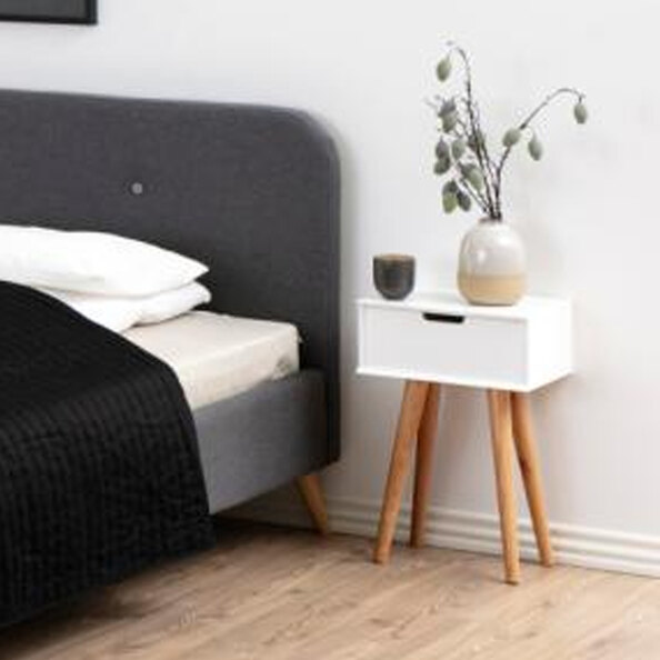 Mulvane Wooden Bedside Cabinet With Oak Legs In White