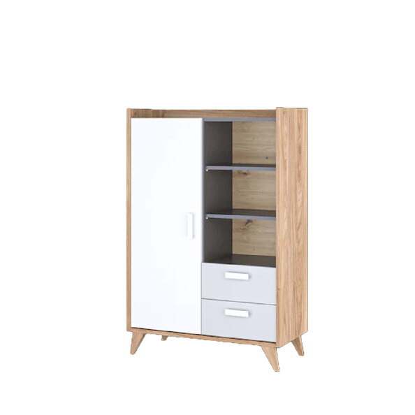 Muncie Wooden Highboard With 2 Drawers In White And Oak