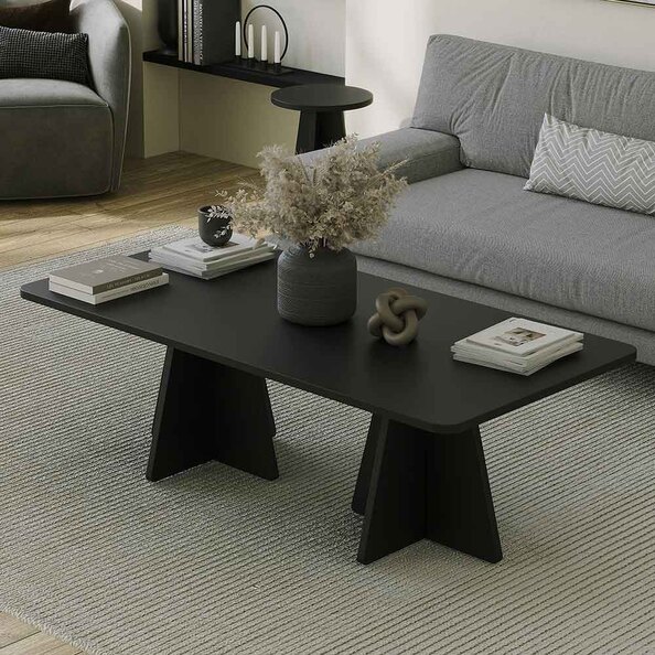Mushroom Rectangular Wooden Coffee Table in Black