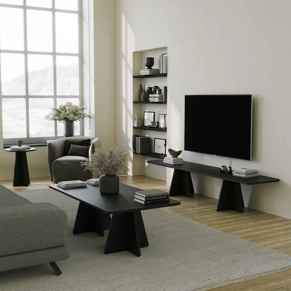 Mushroom Wooden Living Room Set in Black