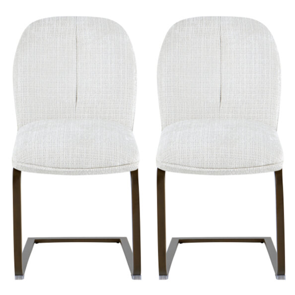 Myrex White Fabric Dining Chairs in Pair
